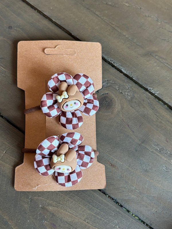 Chequered Cute brown and cream hair bobbles