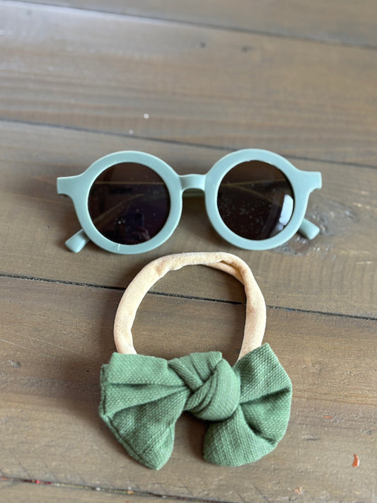 Vintage Kid Summer Bow Headband and Round Sunglasses