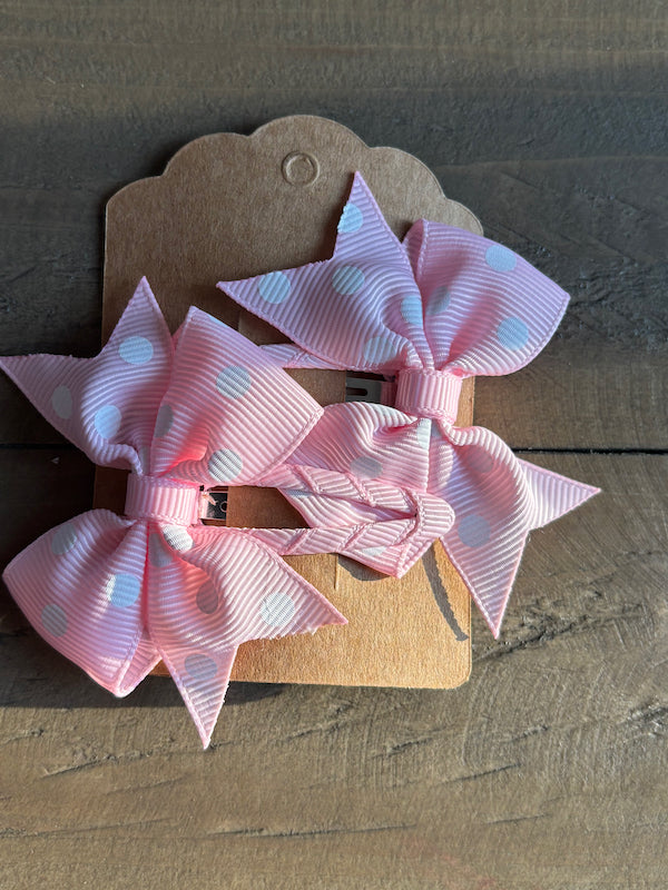 Pink polka dot hair clips